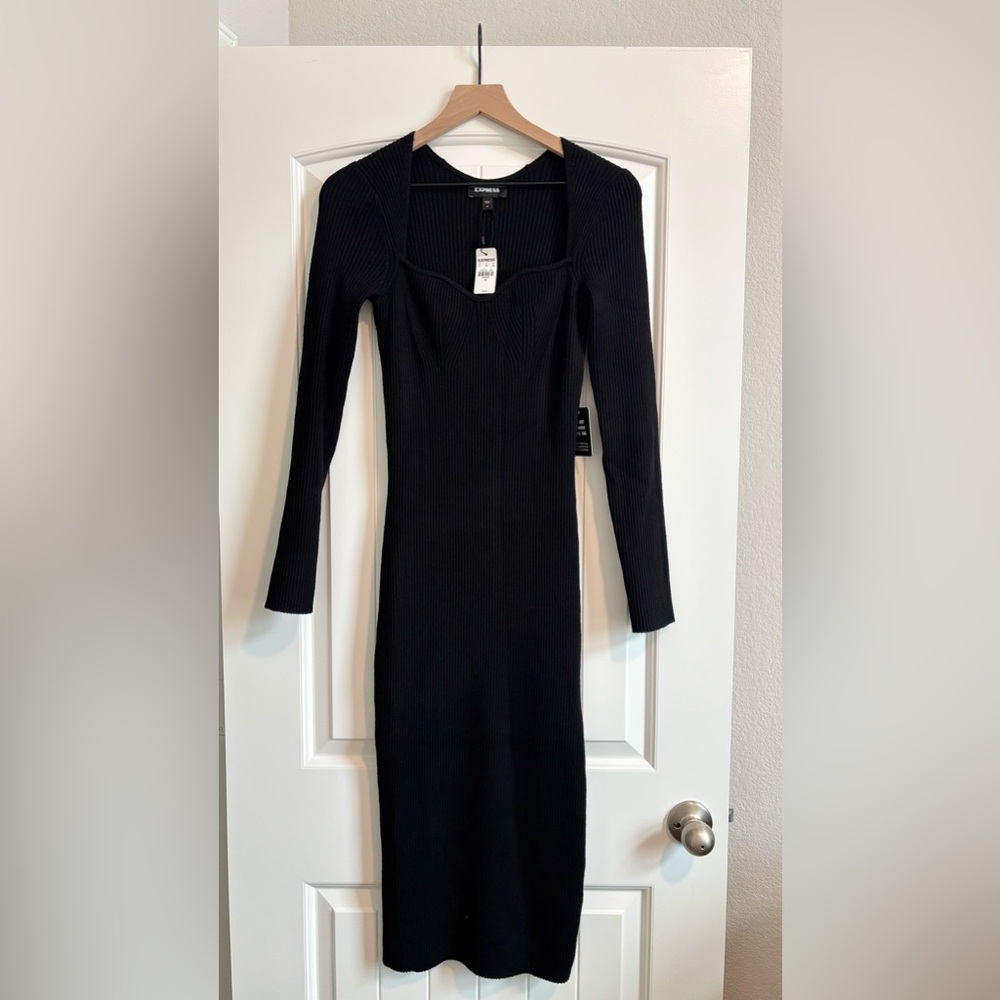 NWT Express Sweetheart Ribbed Midi Sweater Dress - M